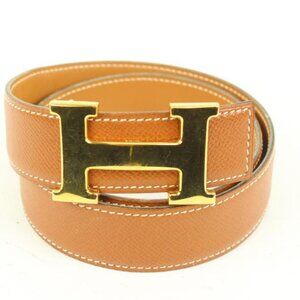 Hermès Brown x Gold 32mm Reversible H Logo Belt Kit 67h422s